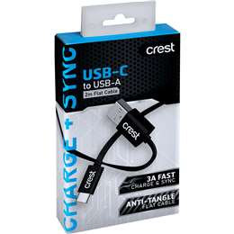 Crest USB C to USB A Flat Cable 2m each