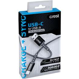 Crest USB C to USB A Braided Cable Assorted 1.5m each