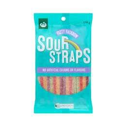 Woolworths Sour Straps Fizzy Rainbow Lollies 170g