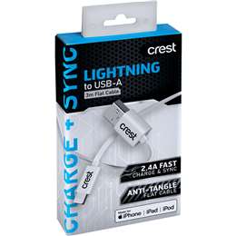 Crest Lightning to USB A Flat Cable White 3m each