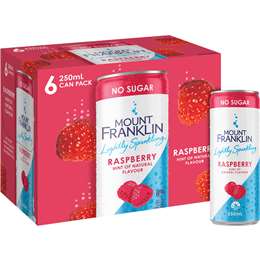 Mount Franklin Lightly Sparkling Water Raspberry Cans 250mL x 6 pack
