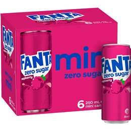 Fanta Raspberry Zero Sugar Soft Drink Mini Cans 250mL x 6 pack