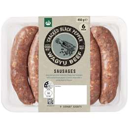 Woolworths Cracked Black Pepper Wagyu Beef Sausages 450g