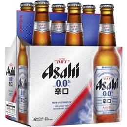 Asahi Super Dry 0% Non Alcoholic Beer Glass Bottles 330mL x 6 pack