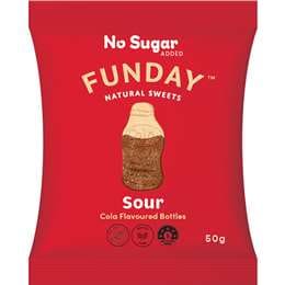 Funday Natural Sweets Sour Cola Flavoured Bottles 50g