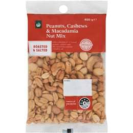 Woolworths Roasted & Salted Peanuts Cashews & Macadamia Nut Mix 400g