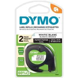Dymo LetraTag Paper Tape 12mm x 4M White 2 pack