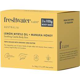Freshwater Farm Australia Lemon Myrtle Manuka Honey Soap 100g x 3 pack