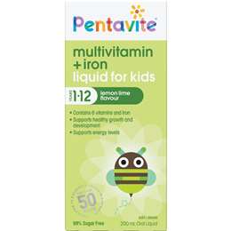 Pentavite Multivitamin + Iron Kids Liquid Lemon Lime 200mL
