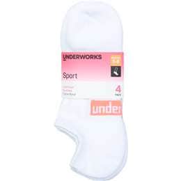 Underworks Ladies Sport No Show Socks Size 5-8 White 4 pack