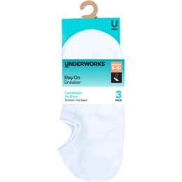 Underworks Ladies No Show Sneaker Socks Size 5-10 White 3 pack
