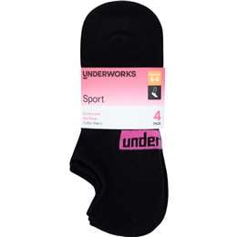 Underworks Ladies Sport No Show Socks Size 5-8 Black 4 pack