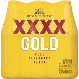 XXXX Gold Mid Strength Lager Bottles 375mL x 6 pack