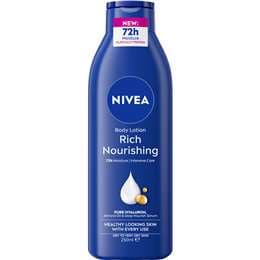 Nivea Rich Nourishing Body Lotion 72hr Moisturiser For Dry Skin 250mL