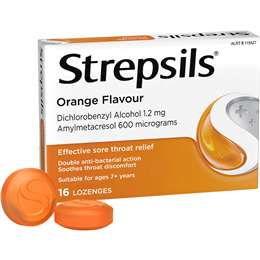 Strepsils Double Antibacterial Soothing Sore Throat Lozenges Orange 16 pack