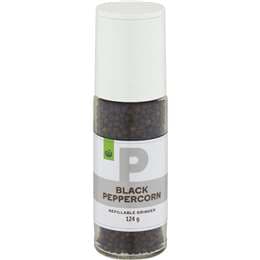 Woolworths Black Peppercorn Refillable Grinder 124g