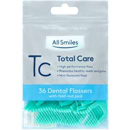 Woolworths All Smiles Dental Floss Total Care Mint Picks 36 pack