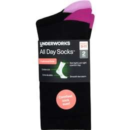 Underworks Womens All Day Cushion Foot Socks Black Size 9-11 2 pack