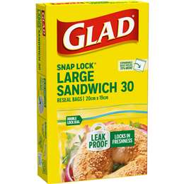Glad Snap Lock Resealable Large Sandwich Bags 30 pack
