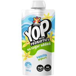 Yoplait YOP Yoghurt With Probiotics No Sugar Added Vanilla Pouch 130g