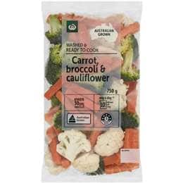 Woolworths Washed & Ready To Cook Carrot Broccoli & Cauliflower Mix 750g