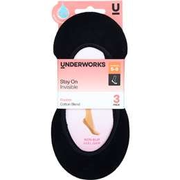 Underworks Ladies Invisible Footlets Black 5 - 8 3 pack