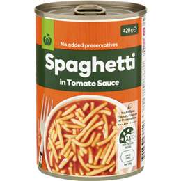 Woolworths Spaghetti In Tomato Sauce 420g