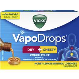 Vicks Dry + Chesty Honey Lemon Menthol Lozenges 24 pack