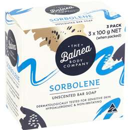 The Balnea Body Company Sorbolene Unscented Soap 100g x 3 pack