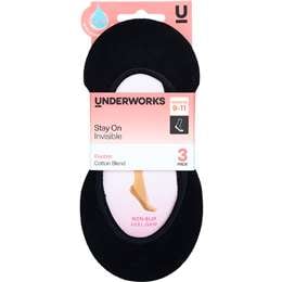 Underworks Ladies Invisible Footlets Black 9-11 3 pack