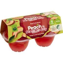 Woolworths Peach In Strawberry Jelly 4 pack