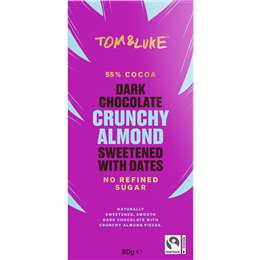 Tom & Luke Dark Chocolate Crunchy Almond Block 80g