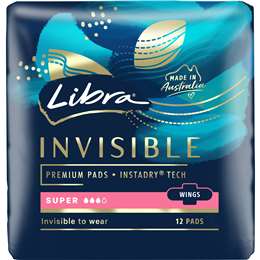 Libra Invisible Super Pads With Wings 12 pack