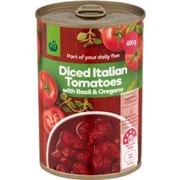 Woolworths Diced Italian Tomatoes Basil & Oregano 400g