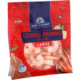 Just Caught Cooked Prawns Tail On Large 500g