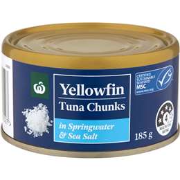 Woolworths Yellowfin Tuna Chunks Springwater & Sea Salt 185g