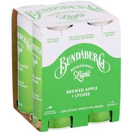 Bundaberg Refreshingly Light Sparkling Drink Apple & Lychee 250mL x 4 pack