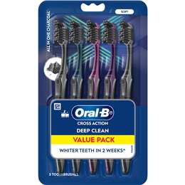 Oral-B Cross Action Toothbrushes Charcoal Soft Value 5 pack