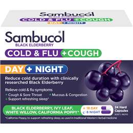 Sambucol Day & Night Cold & Flu & Cough Black Elderberry Capsules 24 pack