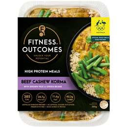 Fitness Outcomes Beef Cashew Korma With Rice & Green Beans 350g
