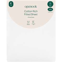 Openook 250TC Cotton Rich Fitted Sheet King Bed White each