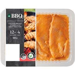 Woolworths BBQ Chicken Breast Steaks Sweet Mustard 500g