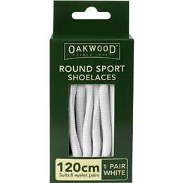 Oakwood Round Sport Shoelaces White 120cm each