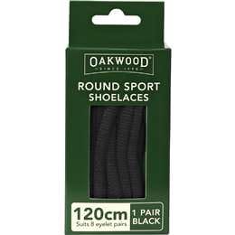 Oakwood Round Sport Shoelaces Black 120cm each