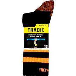 Tradie Mens Cotton Blend Crew Work Socks Black Size 11-13 3 pack