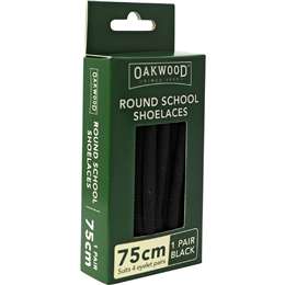 Oakwood Round School Shoelaces Black 75cm each