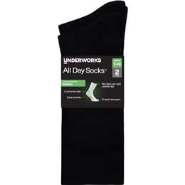 Underworks Mens All Day Bamboo Crew Socks Black Size 7-10 2 pack