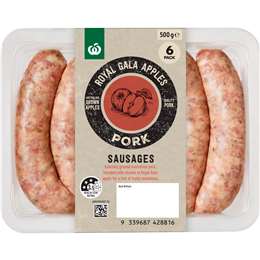 Woolworths 6 Gourmet Pork Sausages Royal Gala Apples 500g
