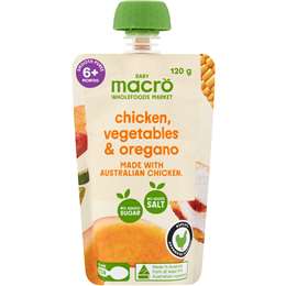 Macro Baby Food Pouch Chicken Vegetables & Oregano 6+ Months 120g