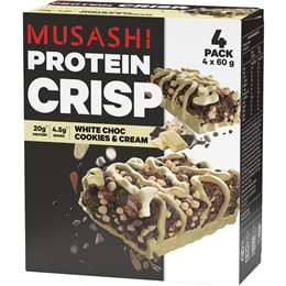 Musashi Protein Crisp Bar Cookies & Cream Bars 60g x 4 pack